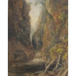 FOLLOWER OF THOMAS DANIELL RA (1749-1840)A wooded ravine with waterfallbears indistinct signature