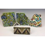 Four Tile fragments,Comprising a 19th Century Kutahya glazed pottery polychrome fragment, two