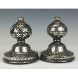A pair of 19th Century Bidri silver inlaid Carpet Weights (Mir-i-farsh), Deccan, Decorated with