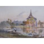 ANGLO-BURMESE SCHOOL circa 1920Reflections - a River Landscape with a Figureindistinctly signed,