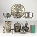 A collection of Indian silver and plated wares, Including a Kashmir kashkul shaped bowl and