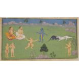 DECCANI ARTIST, SOUTHERN INDIA, EARLY 18th CENTURYYoung god and companions witness a cat attacking a