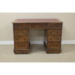 A Victorian walnut Kneehole Desk with inset surface above nine drawers, 3ft 8in