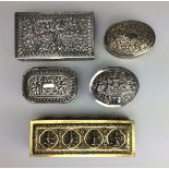 Five Indian silver Boxes, 19th/20th Centurycomprising a silver gilt Box decorated with sixteen Hindu