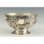 An early 20th Century Japanese silver Bowl, Meiji Period,Decorated with tsuru (crane), pine and a