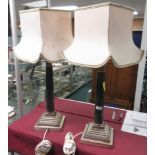 A pair of large EP Table Lamps with green effect marble columns on stepped square bases