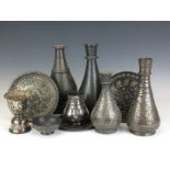A small group of 19th Century Bidri wares, Deccan, Comprising four bottle shaped huqqa bases, a