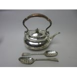 A Victorian silver boat shape Tea Kettle engraved crest, Sheffield 1894 and a pair of Georgian