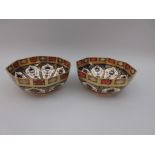 A pair of Royal Crown Derby octagonal Bowls with imari colours, patt no 1128, 9 1/2in