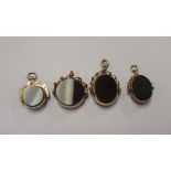 Four 9ct gold Swivel Fobs set bloodstone and carnelian