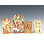 Eight 19th Century Indian carved marble Figures of Deities, Rajasthan, Including Hanuman and Brahma,