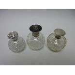 A George V silver and tortoiseshell lidded cut-glass globular Scent Bottle, London 1924 and two