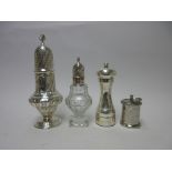 A Victorian silver large Sugar Caster with gadroon embossing, London 1891, a silver lidded cut-glass