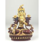 A late 20th Century parcel gilt copper alloy Figure of Tara,Nepal, Seated in lalitisana on a lotus