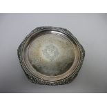 A Victorian silver circular Salver with scroll engraving and central crest, gadroon and scallop