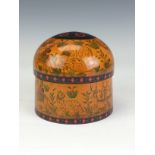 A late 19th Century Indian penwork domed Box and Cover, decorated with a hunting scene, 5 1/8 in