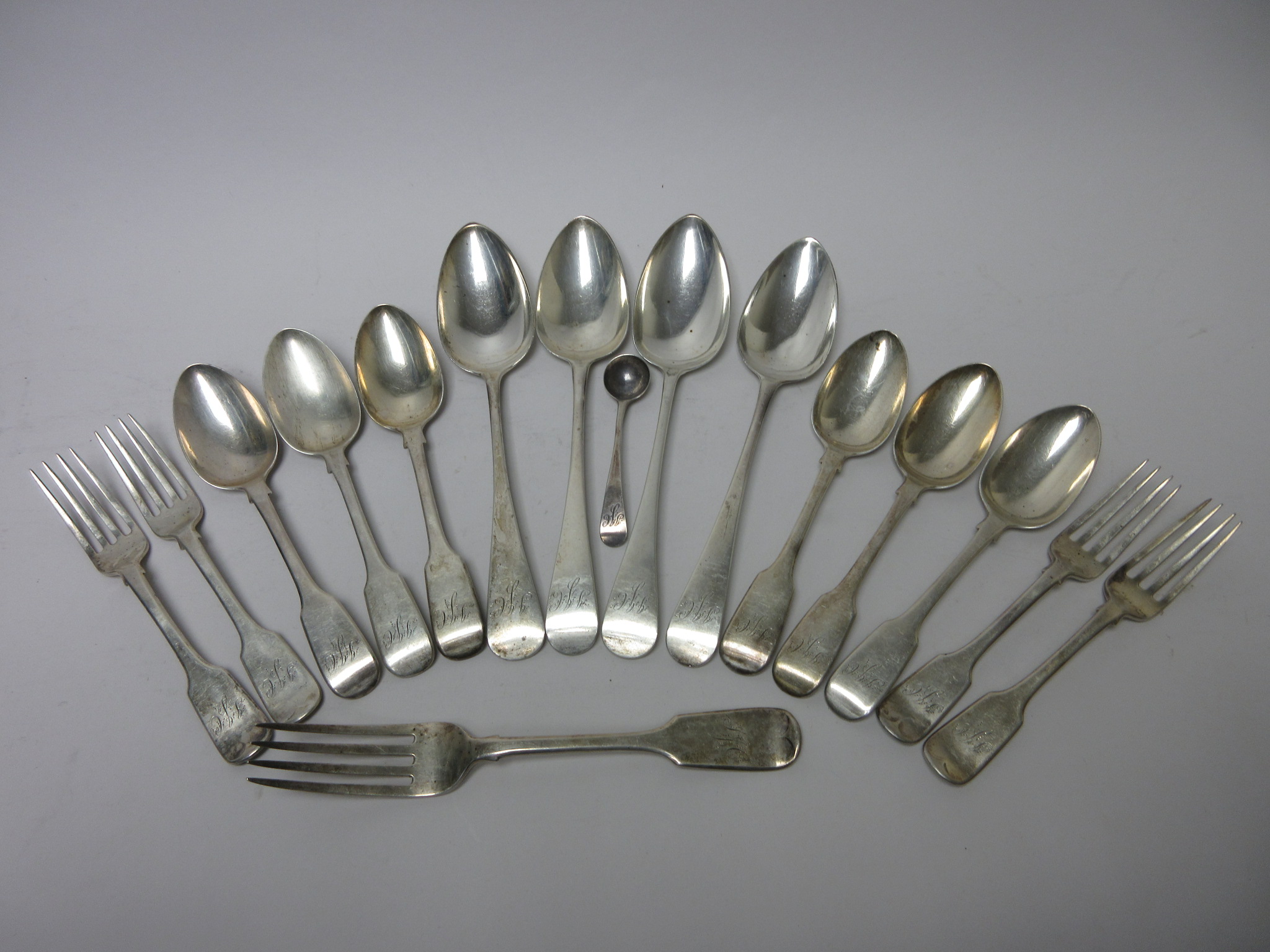 Two pairs of George III silver Table Spoons old english pattern engraved initials JJC, London 1809/