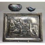 Three Indian silver items, 19th/20th Centurycomprising a rare Kashmiri enamelled Bowl and boteh