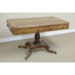A Regency mahogany Sofa Table with rectangular top having rosewood cross-banding fitted four real