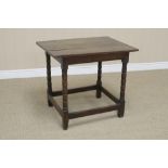 An 18th Century oak Side Table with rectangular top on bobbin turned supports and squared