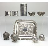 A group of Asian silver items, 19th/20th Centurycomprising a pair of Thai petalled Salts, a pair