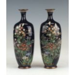 A pair of small Japanese cloisonné enamel Vases, cloisonné Dish and Bowl, Meiji Period, The midnight