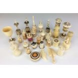 A collection of Indian ivory Perfume Containers and Condiments, 19th /20th CenturyVarious shapes