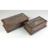 Two early 19th Century Indian Koftgari mounted rosewood Boxes,Probably Travancore,The sides and