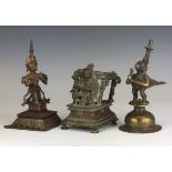 Three 19th Century Indian brass Figures of Garuda, Comprising a figural base, a cold painted