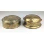 Two Indian brass pandan Boxes, 18th/19th Century, One with domed cover and engraved with