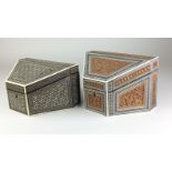 Two 19th Century Anglo-Indian sandalwood, ivory and sadeli Envelope Boxes, Bombay, One decorated