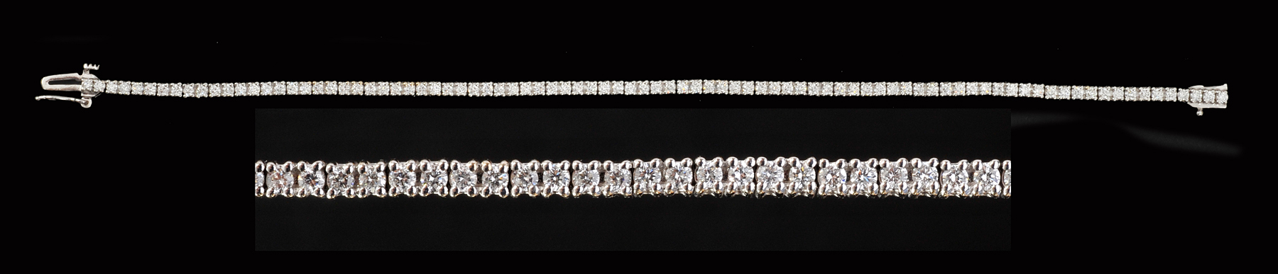 A Diamond Tennis Bracelet each flexible link claw-set brilliant-cut stone in 18ct white gold