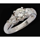 A Diamond three stone Ring claw-set brilliant-cut stone approx 1ct, between two pear-cut stones,