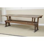 A late 19th Century pitch pine Bench/Table on sledge feet, 7ft 6in