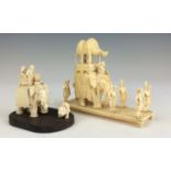 A 19th Century Indian ivory Model of a tiger hunt and an elephant procession, The former carved with