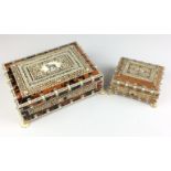 Two early 20th Century Anglo-Indian sandalwood and ivory overlaid Boxes, Vizagapatam, The larger
