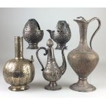 A group of 19th Century Asian silver and plated Vessels, Comprising two Kashmir pierced oviform