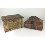 Four 19th Century Indian wood Boxes, Comprising a repousse brass sheet covered casket, a Kerala