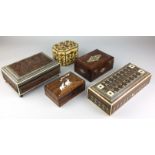 Five various Indian Boxes, 19th/early 20th Century,Including a Bombay carved box the lid decorated