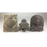 Two 20th Century Himalayan metal Plaques and an Incense Burner, Nepal,Comprising a bronze Bhairava