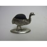 An Edward VII silver Pin Cushion in the form of an emu, Birmingham 1907, maker: Tozer, Kernsey &