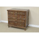 A Jacobean oak Chest of two short and three long drawers with moulded top and drawer fronts, 3ft 1in