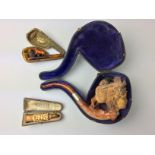 Two late 19th Century Meerschaum Pipes and Cheroot Holder similar, All with bespoke cases and