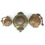 Three Sinhalese copper and brass lime paste Containers, 18th/19th Century,Of disc form with hinges