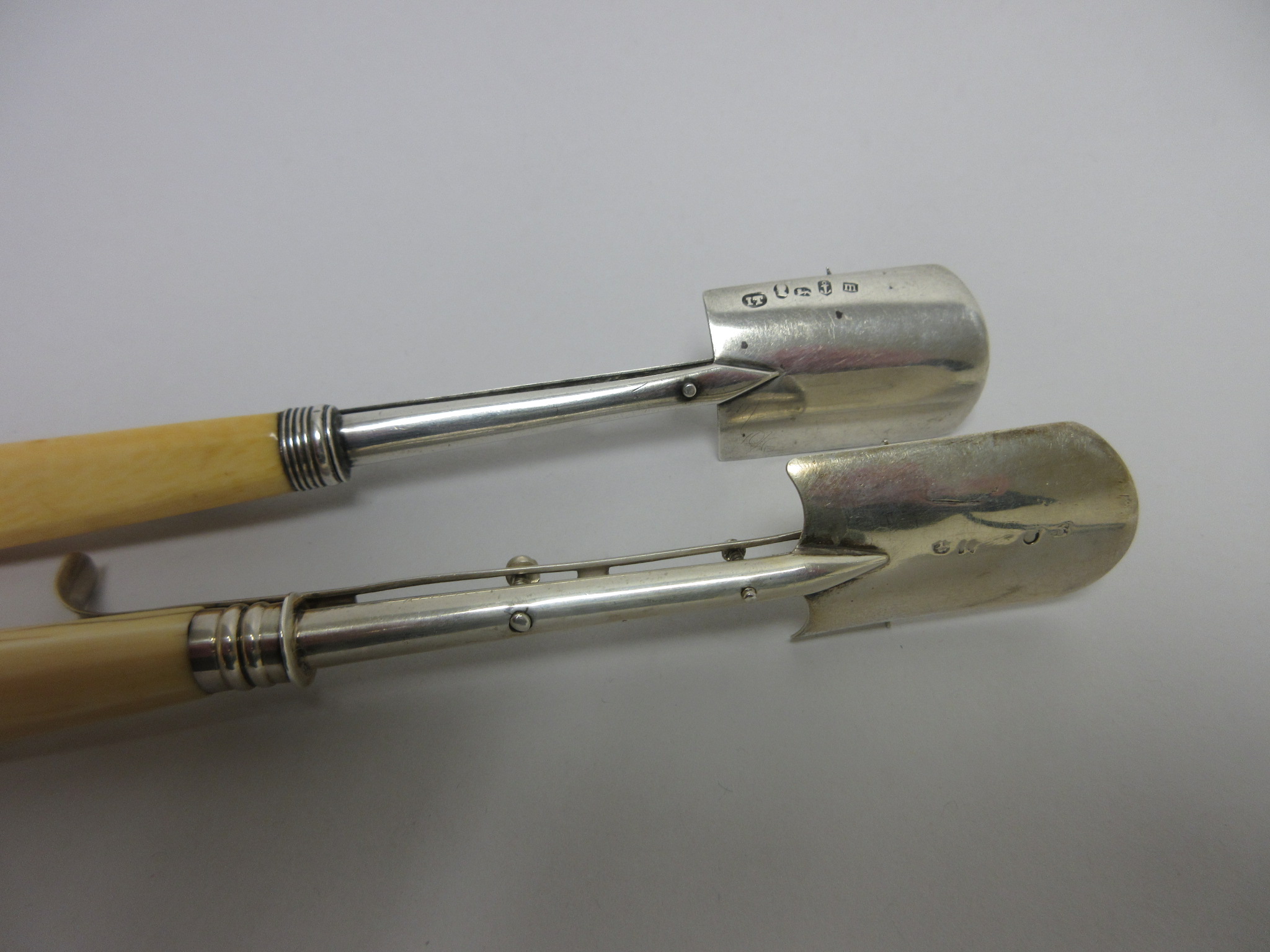 Two George III Stilton Scoops with ejectors, Birmingham 1810, etc, one by Joseph Taylor - Image 3 of 3