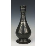 A 19th Century monogrammed Bidri pear-shaped Huqqa Base, Bengal, With ringed neck and broad foot,