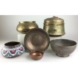 A group of metal items,Syria, Persia and India, Comprising a Mamluk style brass bowl engraved with