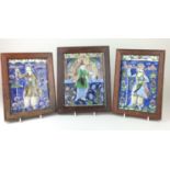 Five Qajar framed rectangular moulded Tiles, 19th /20th Century, Probably Tehran, Underglaze painted