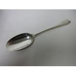 A George I silver bottom marked Table Spoon, Hanoverian pattern with rat tail bowl, engraved