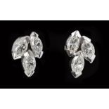 A pair of Diamond Earrings each set a cluster of three marquise-cut stones in 18ct white gold